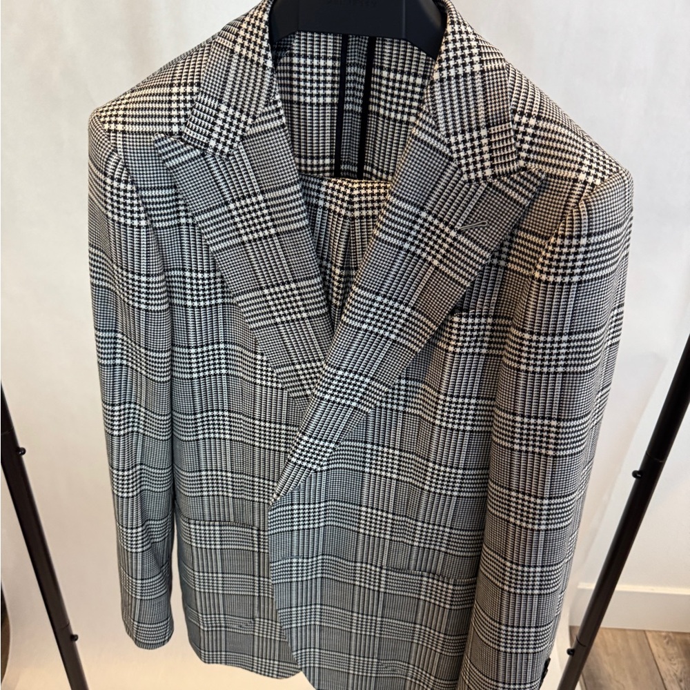 Classic Black and White Checkered Custom Made Suit